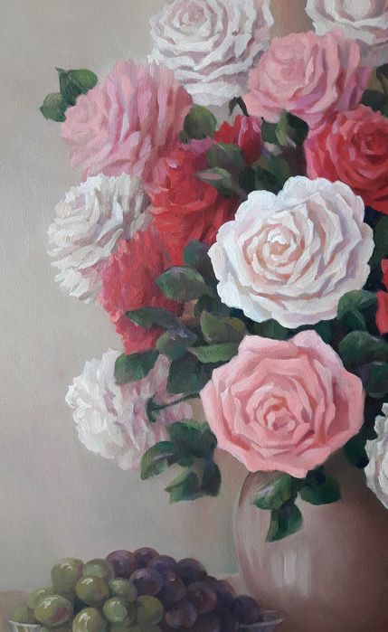 Картина маслом "Розы и фрукты"