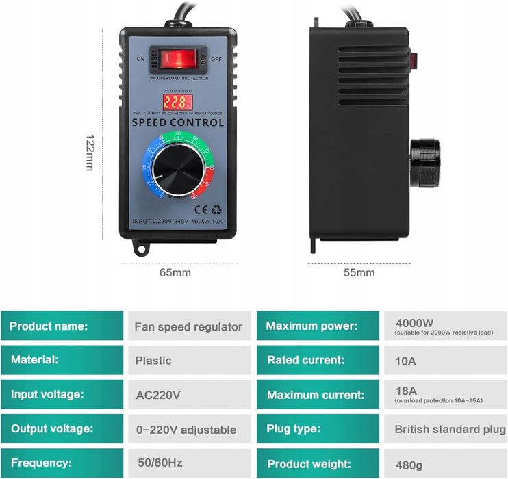 Regulator prędkości/napięcia 230 V 4000 W do szlifierek kątowych