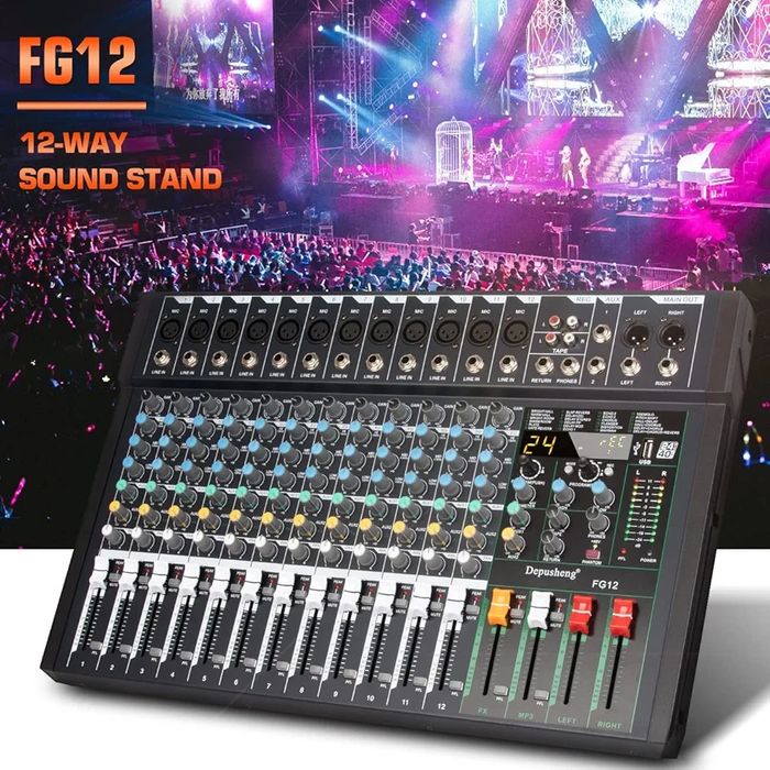 Mesa de Som Profissional FG12 - Mixer DJ 12 Canais com USB, Bluetooth