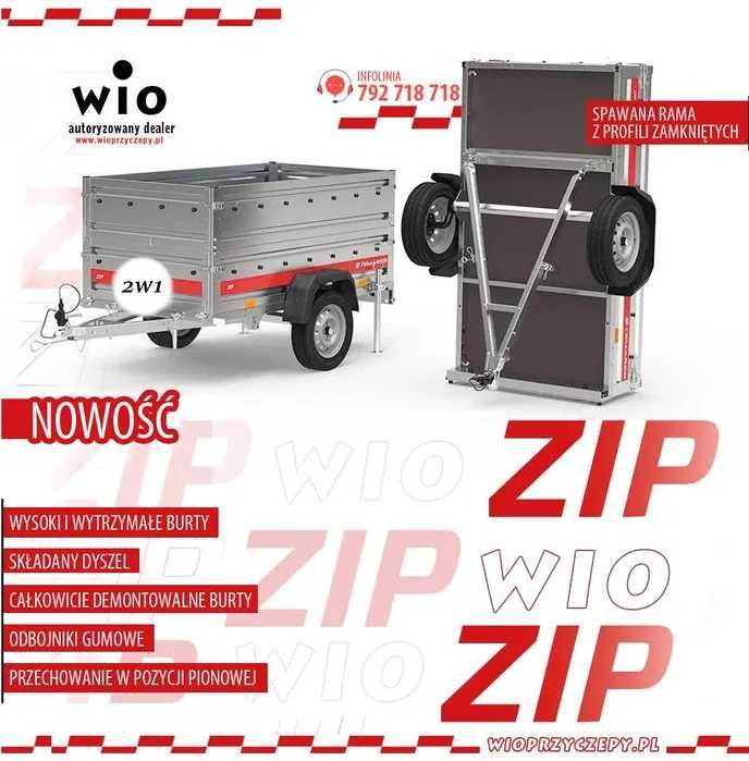 Przyczepka samochodowa WiO – DMC 250–750 kg, burta 40 cm, PRO Zip