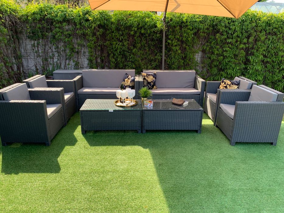 Nicea XXL zestaw technorattan szary sofa 4xfotel ława