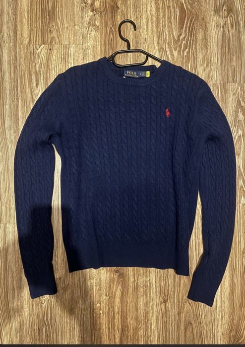 Sweter granatowy warkoczowy XL z metkami – Polo Ralph Lauren