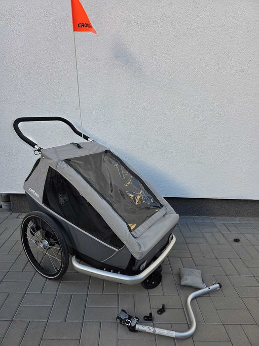 CROOZER KID Keeke 2 – 2w1, kolor Stone Grey – przyczepka rowerowa dla dwójki dzieci + GRATISY (z amortyzacją)