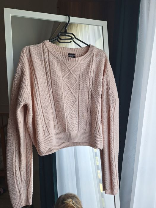 Krótki sweter pudrowy róż damski Sinsay XS crop top