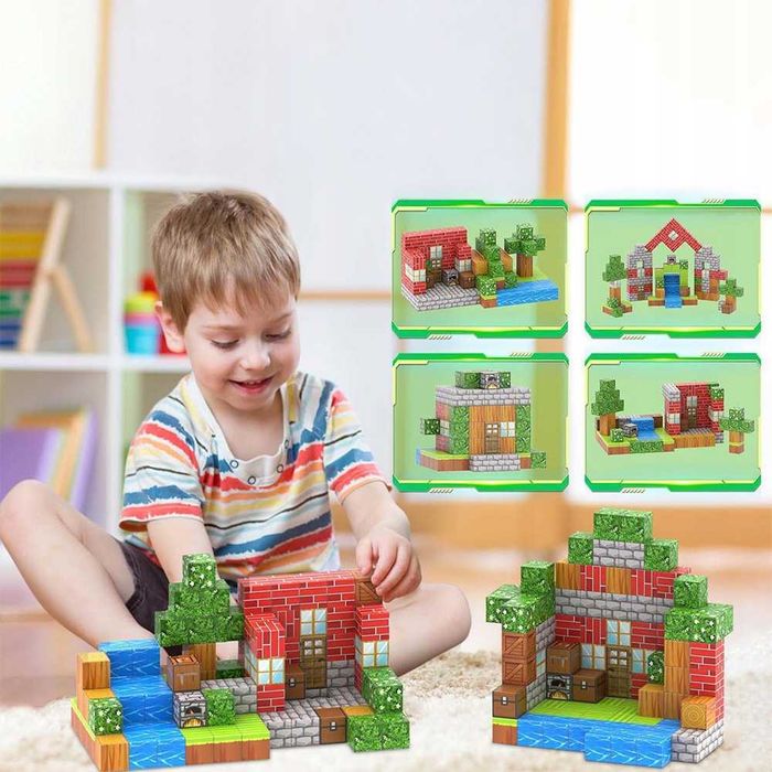 Klocki konstrukcyjne magnetyczne 100 el. styl Minecraft dla dzieci HIT
