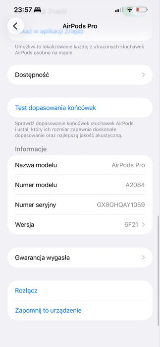 Oryginalne APPLE AirPods Pro ANC Biały FV23% A2190