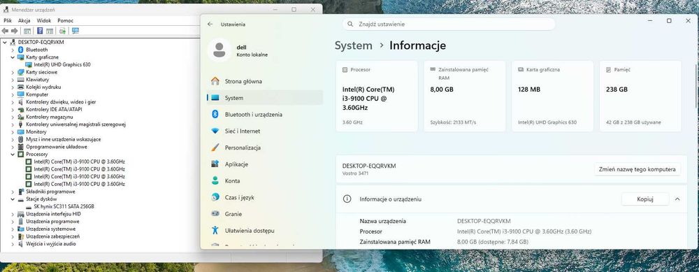 komputer Dell Vostro 3471 i3-9100 / 8GB DDR4 / SSD 256GB / WiFi