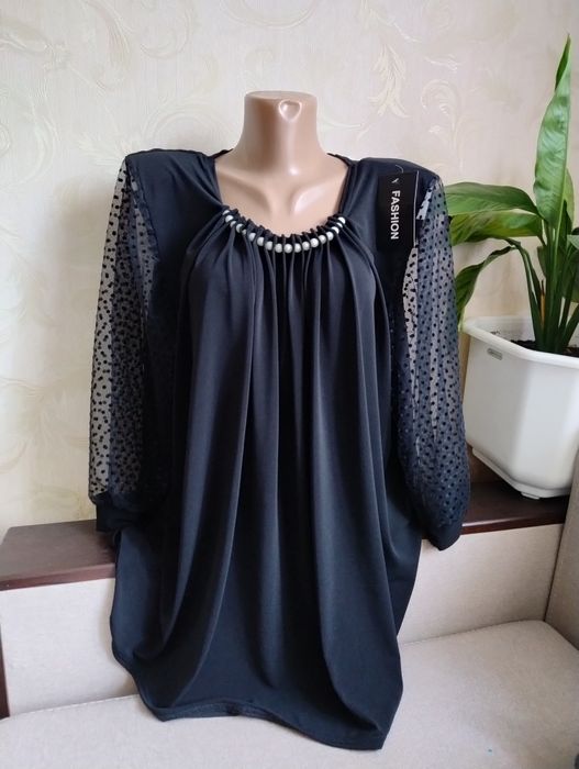 Нарядна блузка сорочка блуза шифон великі розміри 52 54 56 58 60 62