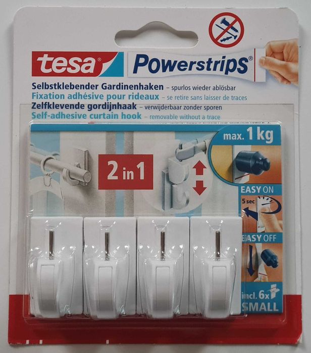 Tesa Powerstrips Haczyki Białe 2w1 4 sztuki do firanek, karniszy
