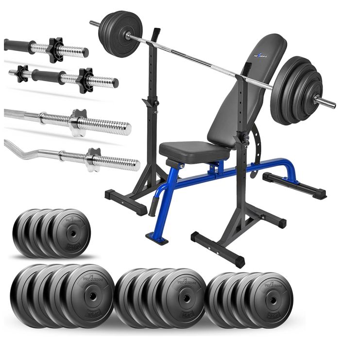 Zestaw do ćwiczeń 124kg ławeczka do wyciskania gryfy hantle siłownia