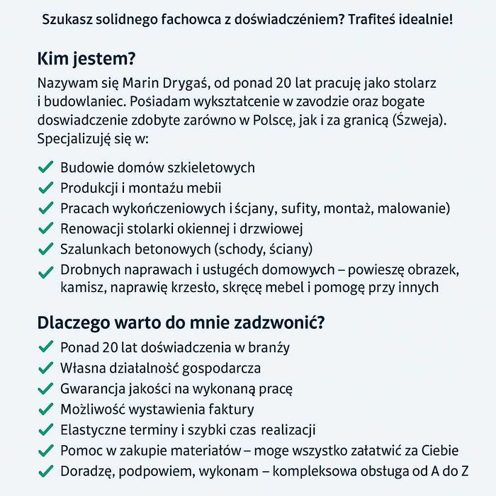 PROFESJONALNE USŁUGI stolarsko-budowlane Sosnowiec i okolice