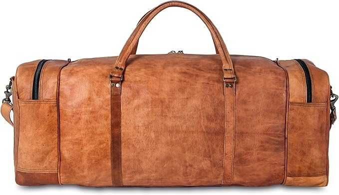 Męska Torba Podróżna KOMAL'S PASSION LEATHER Skóra Płótno 32L Brązowy