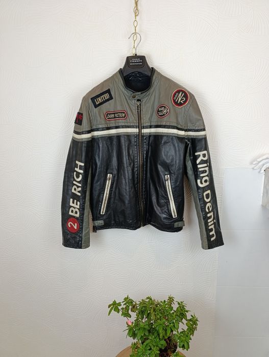 Винтажная кожаная когоночная куртка vintage snapshot racing motorcycle