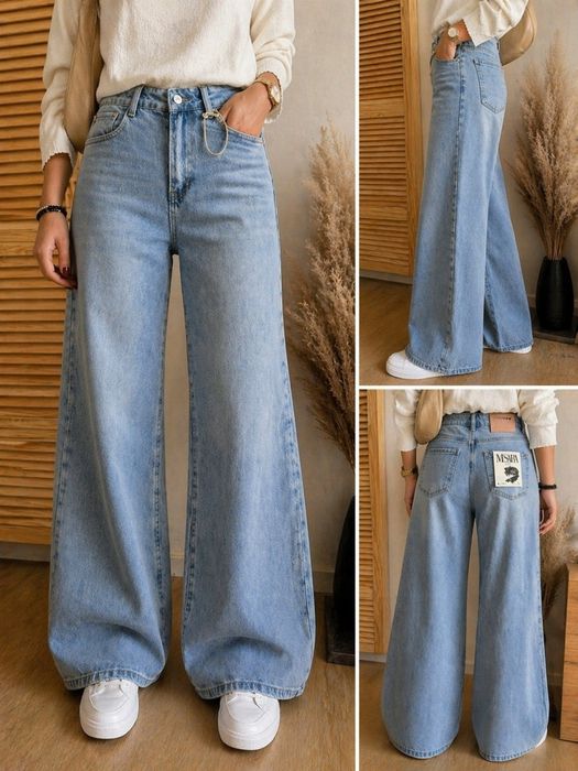 Szerokie spodnie Jeansy M.Sara WIDE LEG Jasny Niebieski XL