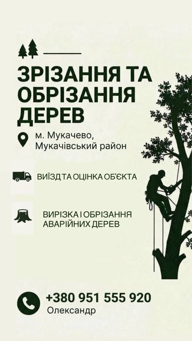 Зрізаня, обрізаня дерев Мукачево