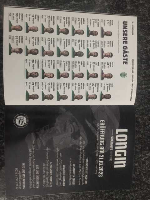 Liga Europa - Sturm Graz vs Sporting - Programa Oficial - 2023/2024