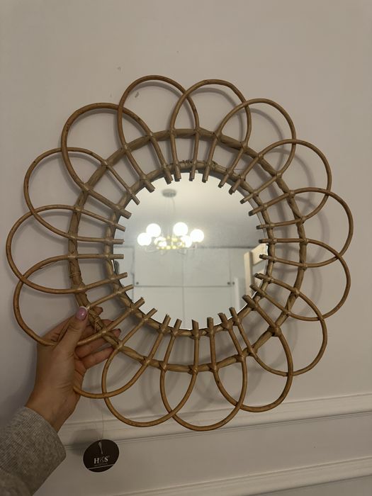 Nowe z metka lustro wiklina handmade 48 cm