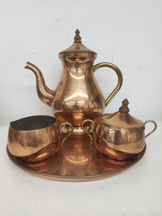 Conjunto de chá antigo holandês de cobre e latão