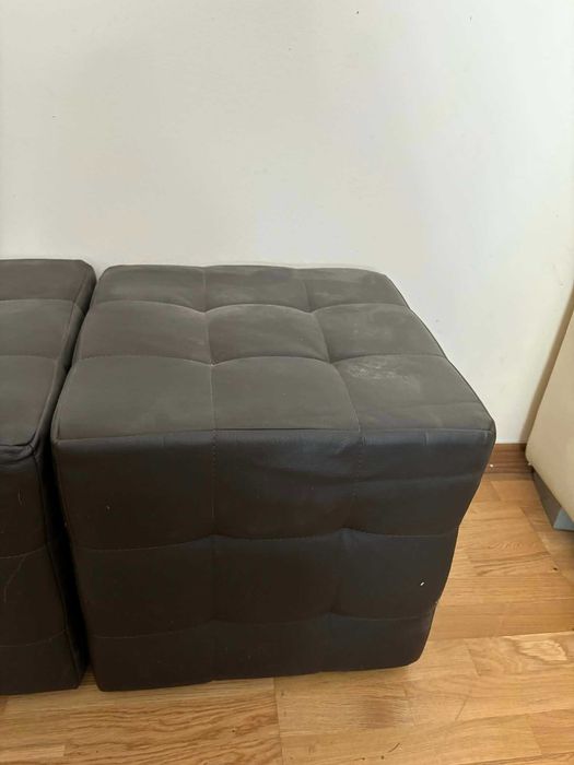 Pikowane czarne pufy 40x40x40 cm 2 sztuki