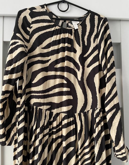 Zara długa luźna oversize  sukienka animals zwierzęcy print XS Zebra