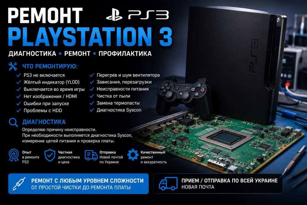 Ремонт PS3 PlayStation 3 — диагностика, чистка, YLOD, HDMI, HDD