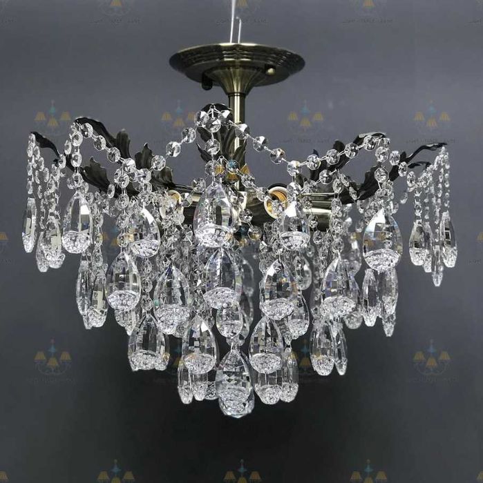 Люстра на 5 лампочок Хрустальна бронзова