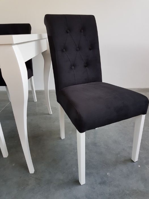 Komplet glamour 6 krzeseł i stół 160 biały czarny wygodny Producent