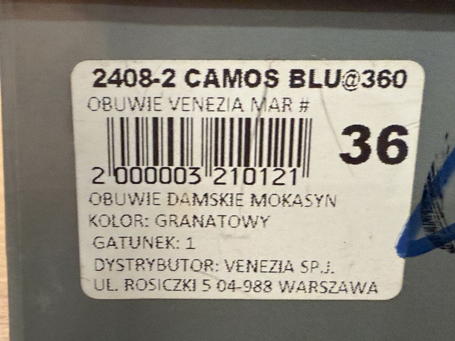 Buty Venezia – zamszowe mokasyny, granatowe, nowe, r. 36