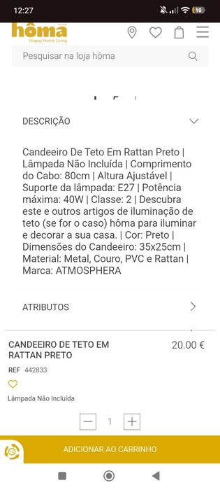 Candeeiro de teto em rattan preto