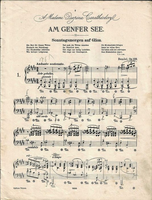 PIANO: Partitura Histórica "Am Genfer See" Op. 139 - Franz Bendel (Completa) - Carimbo Sassetti