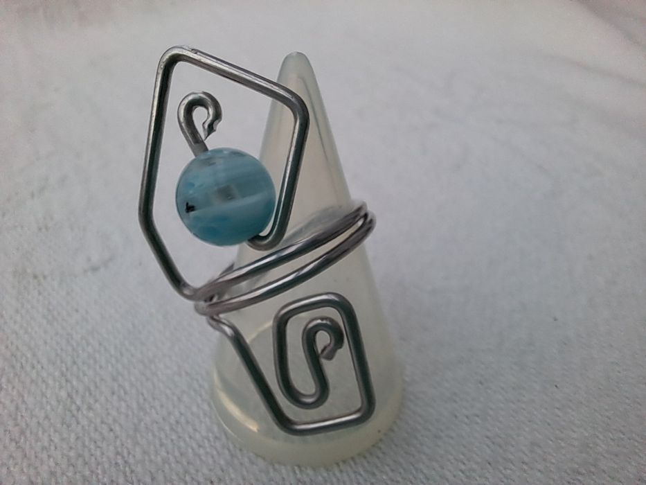 Anel Artesanal Handmade em Alumínio com Cristal Murano Azul (Tam. 18.5 mm)