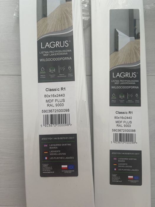 Listwy przypodłogowe lakierowane mdf wodoodporne 4szt.