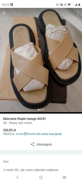 Klapki Mango 40/41 na platformie, na grubej podeszwie