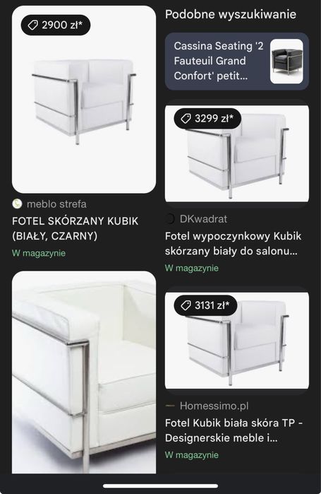 Kanapa Le Corbusier Kubik Sofa Fotel 1928r +stolik Zestaw