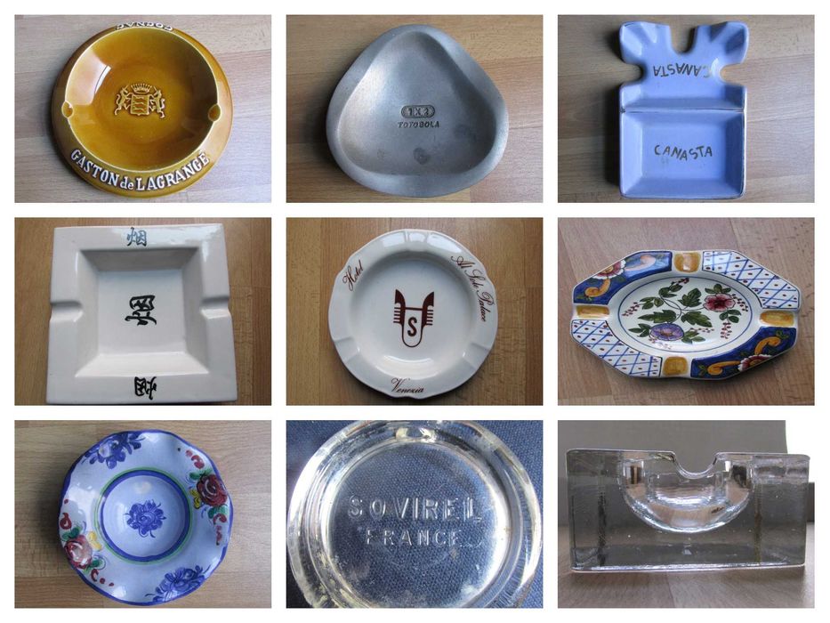 Conjunto / coleção de 80 cinzeiros diversos materiais, origens e temas