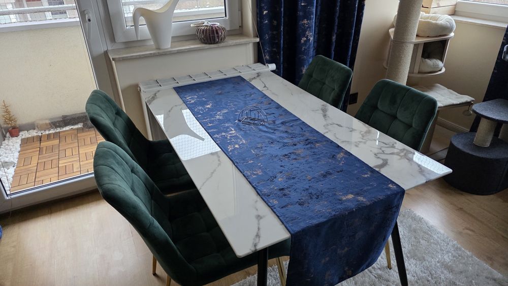 Stół z blatem Bodzio Meble ze szkła hartowanego Goldino (biały/czarno-