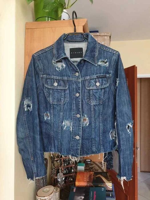 Dżinsowa kurtka katana dżojka dziury rozdarcia Sisley jeans