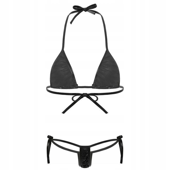 Seksowne micro bikini wiązane strój kąpielowy plaża łuska czarny