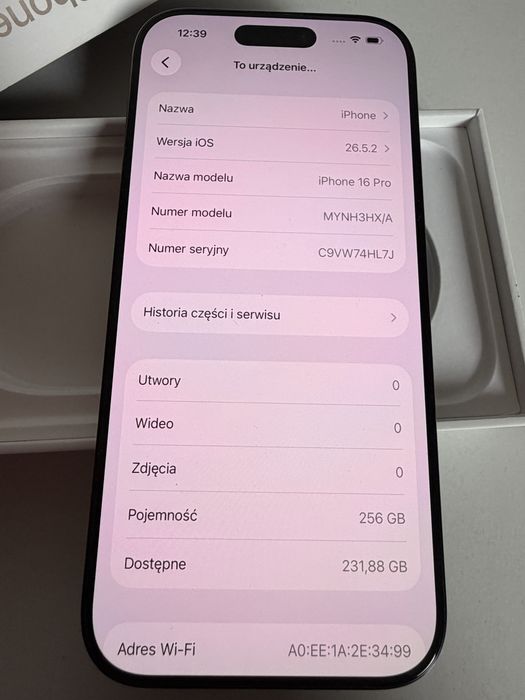 Bateria 100%  iPhone 16 Pro 256gb Black Titanium Stan Idealny