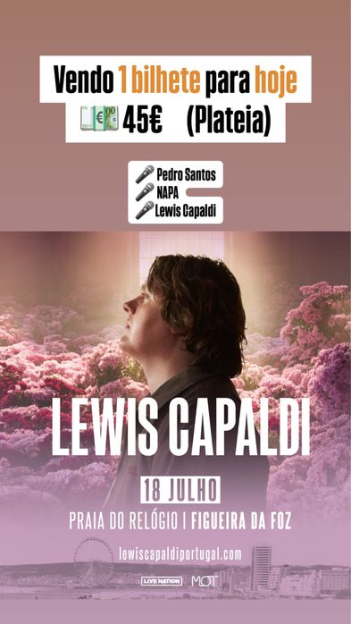 1 bilhete (Plateia) - Concerto Lewis Capaldi