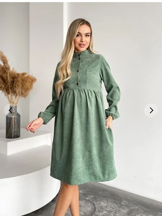 Вельветова сукня для вагітних та годуючих фісташка