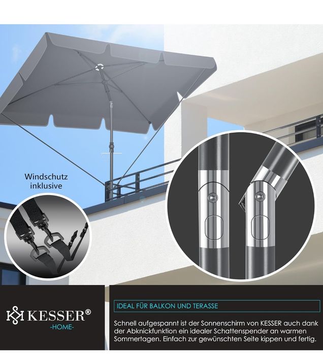 Parasol przeciwsłoneczny,prostokątny  200x125, balkon, taras,Antracyt