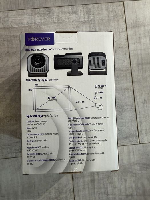 Nowy projektor Forever Smart z wifi Android netflix youtube gwarancja