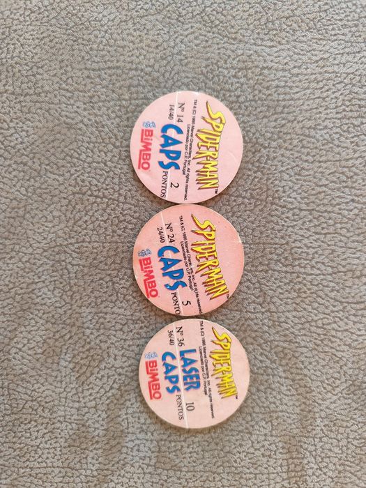 Tazos rei leao, spiderman, yu gi oh