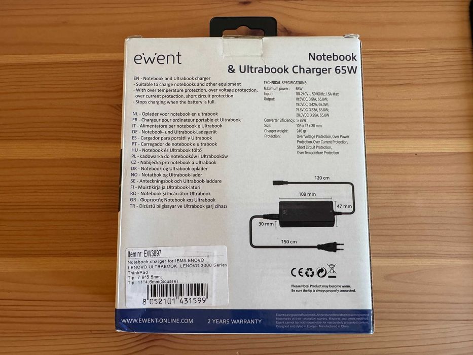 Carregador portátil Ewent EW3897 65W para IBM/LENOVO
