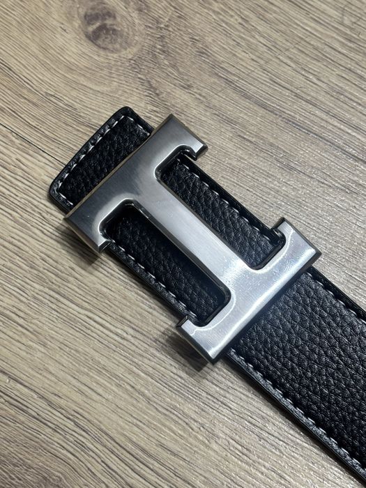 Pasek Hermes Czarny Klamra H 110 cm