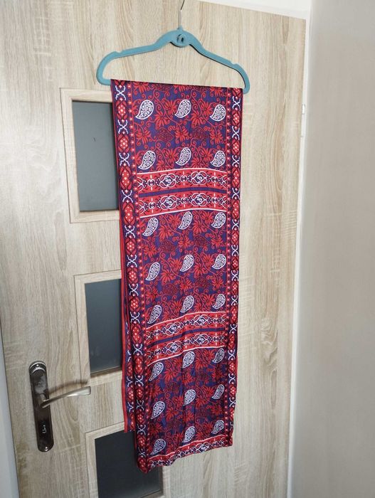 szal 36x192cm granat, czwrony, biały