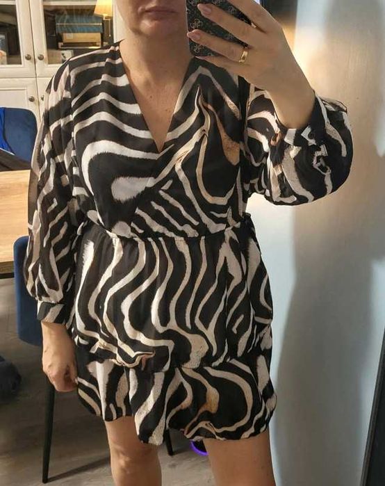 Nowa Vanis 38 M sukienka tygrys czarno beżowa szyfonowa