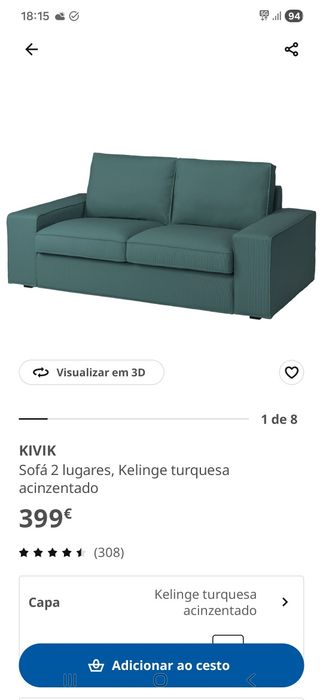 NOVO KIVIK IKEA Sofá 2 Lugares como novo Turquesa