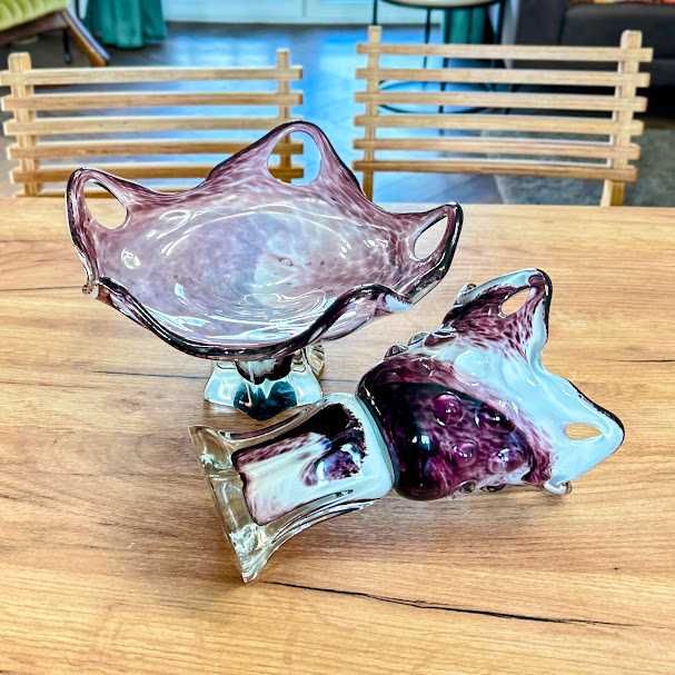 Patera misa na stopce 28cm szkło czeskie PRL Vintage styl Murano